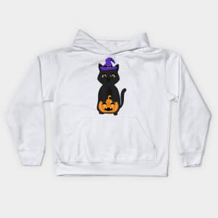 cute black cat and pumpkin halloween Kids Hoodie